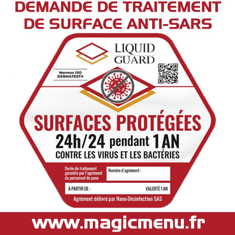 TRAITEMENT DE SURFACE ANTI-SARS COVID 19